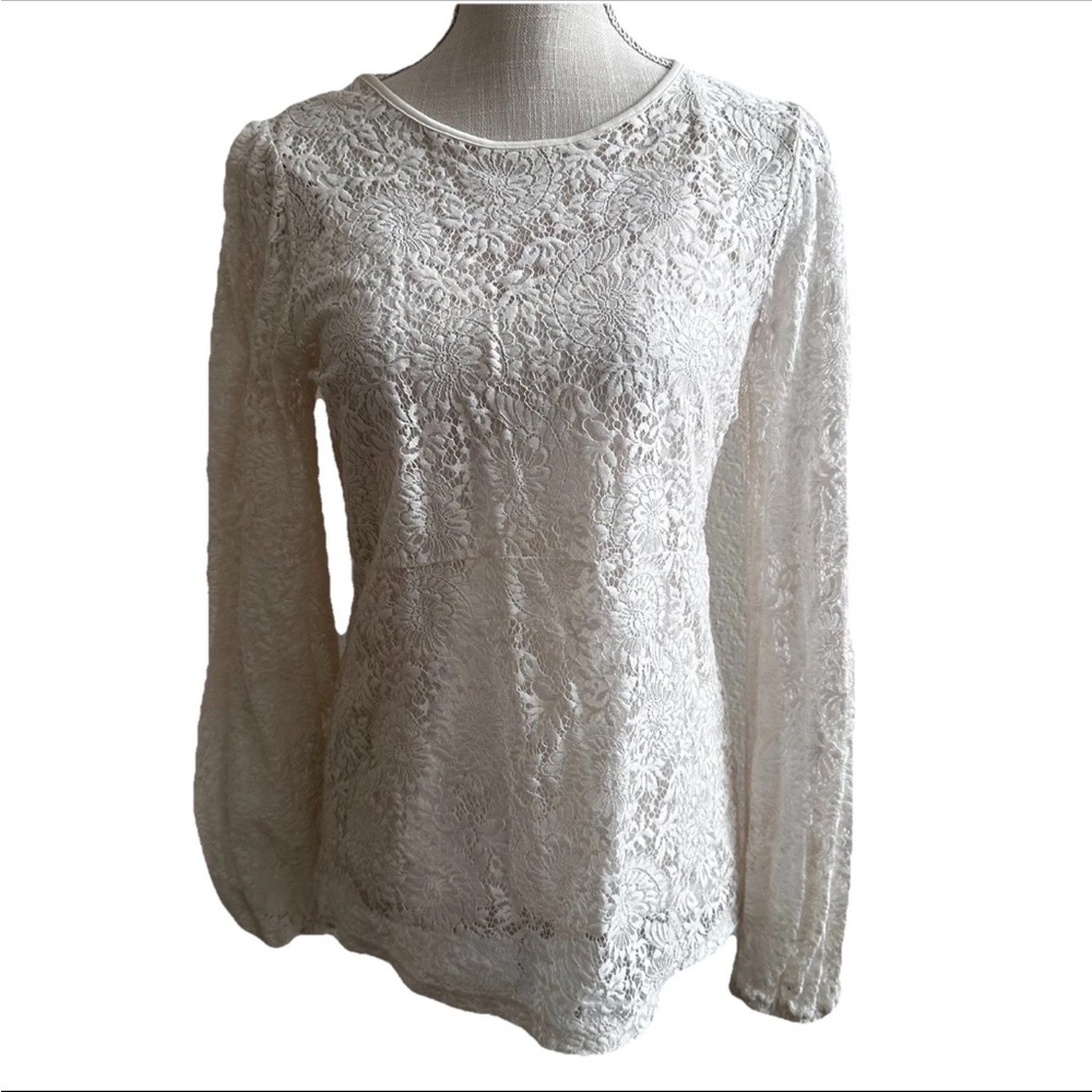 Michael Kors Top Ivory Lined Full Lace Shell Blouse Long Sleeve Size Medium